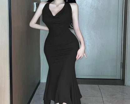 Robe Fluide Sans Manches Évasée à Col Bénitier Pour Femme