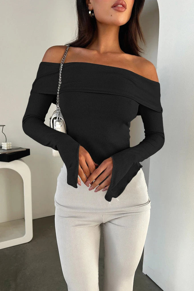 Blouse Femme Slimming Épaules Dégagées Manches Longues