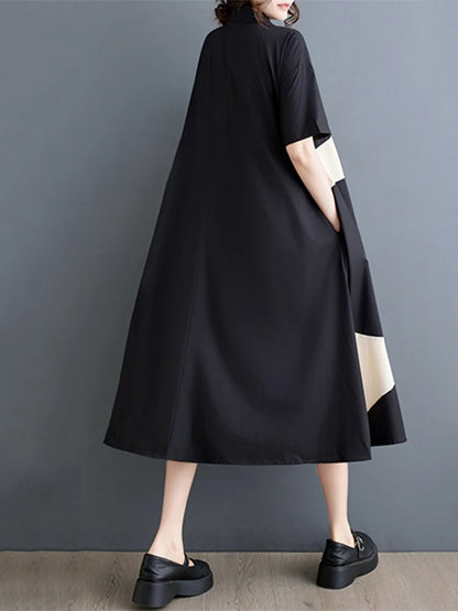 Robe Mi Longue Évasée Bicolore Chic Pour Femme