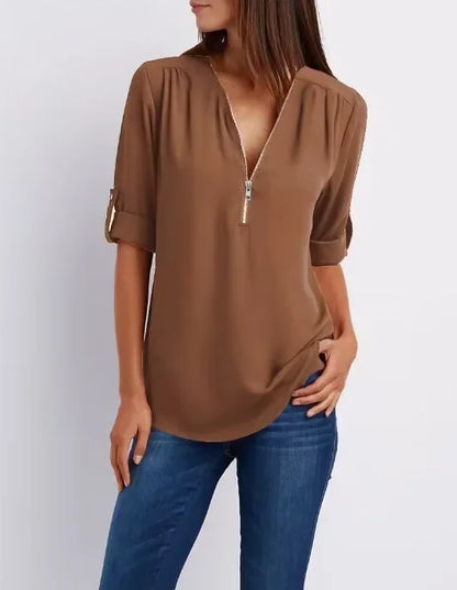 Blouse Chic En Chiffon Avec Fermeture Zippée Pour Femme