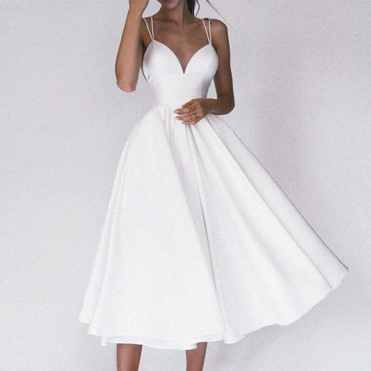 Robe Midi Évasée Sans Manches À Col V Sophistiquée Femme