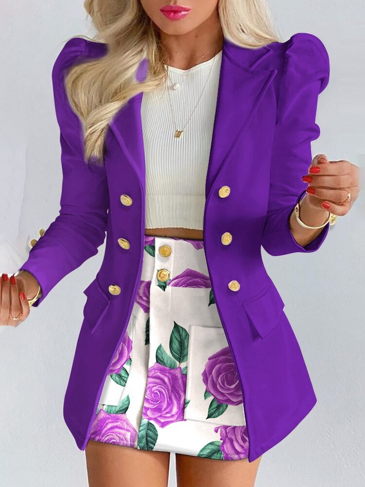 Ensemble Blazer Jupe Floral Premium pour Femmes