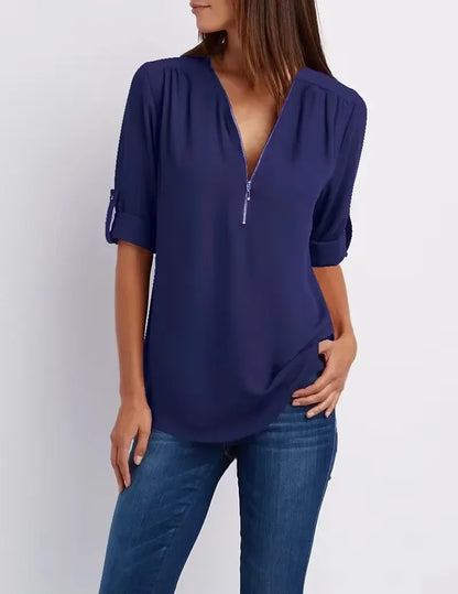 Blouse Chic En Chiffon Avec Fermeture Zippée Pour Femme