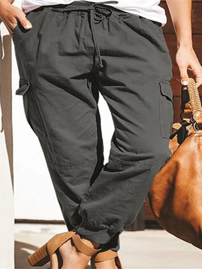 Pantalons Cargo Taille Haute à Cordon pour Femmes