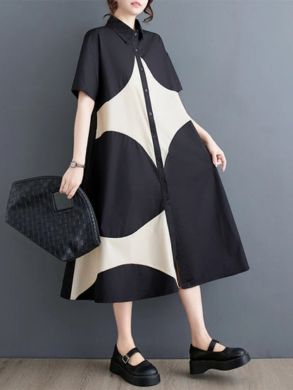 Robe Mi Longue Évasée Bicolore Chic Pour Femme