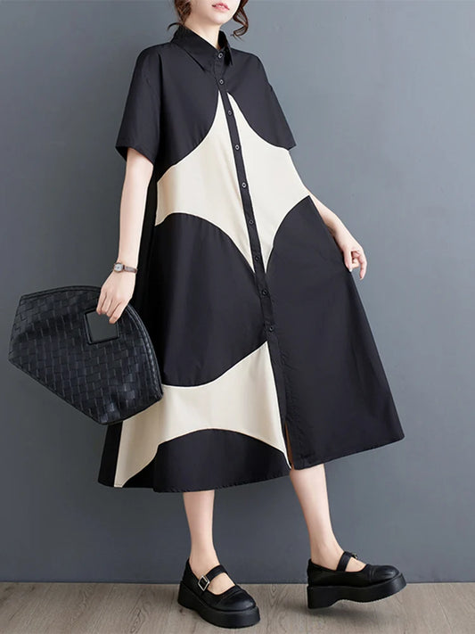 Robe Mi Longue Évasée Bicolore Chic Pour Femme