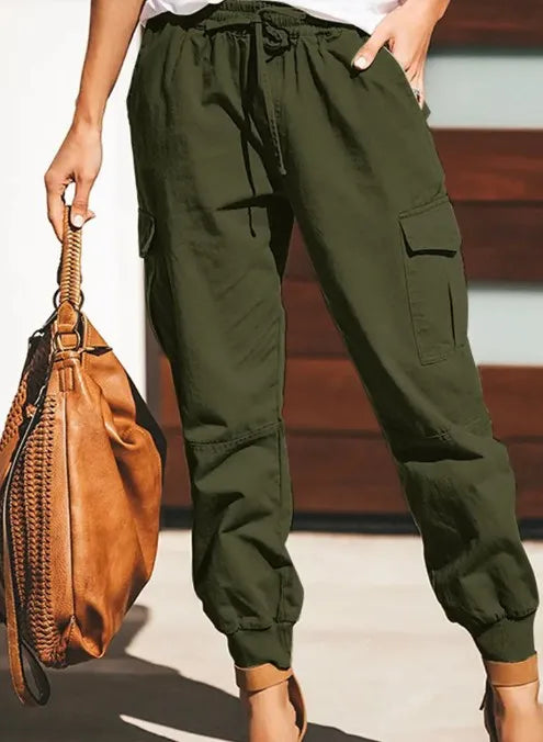 Pantalons Cargo Taille Haute à Cordon pour Femmes