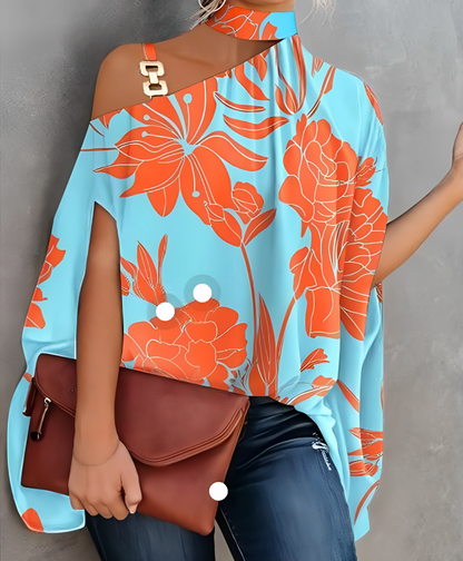 Blouse Femme Chic Asymétrique Imprimé Une Épaule