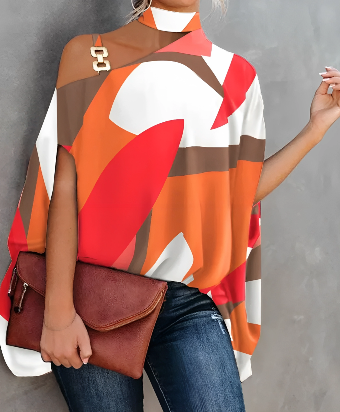 Blouse Femme Chic Asymétrique Imprimé Une Épaule
