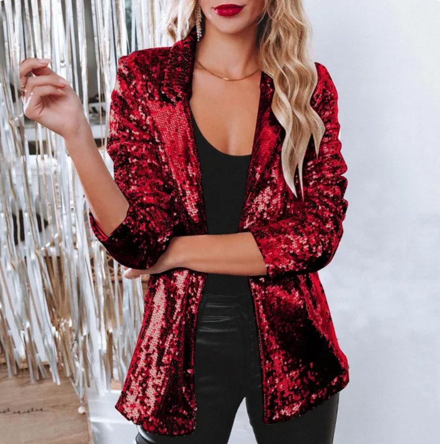 Manteau Blazer Festif Long Brillant Élégant Femmes