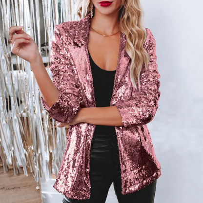 Manteau Blazer Festif Long Brillant Élégant Femmes