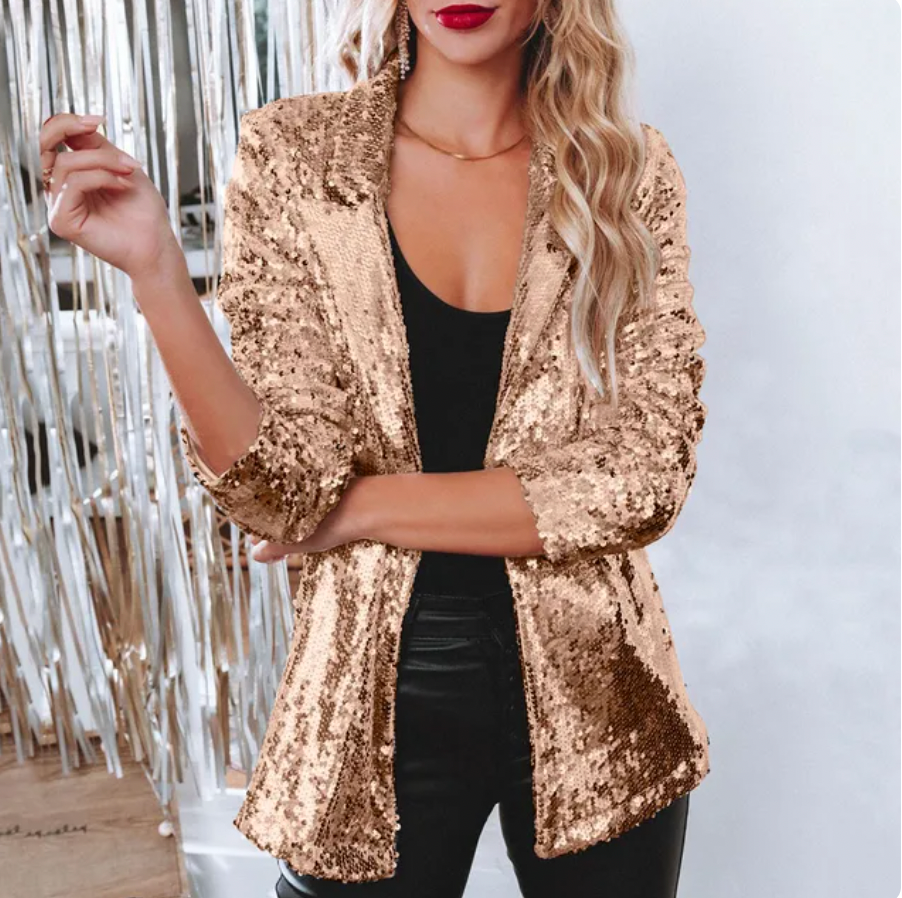 Manteau Blazer Festif Long Brillant Élégant Femmes