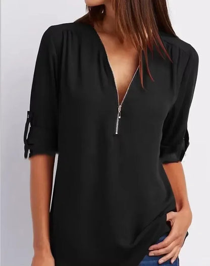 Blouse Chic En Chiffon Avec Fermeture Zippée Pour Femme
