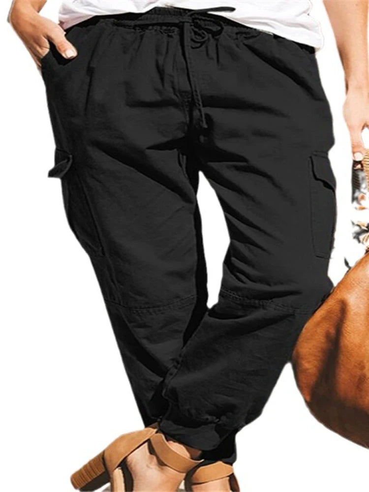 Pantalons Cargo Taille Haute à Cordon pour Femmes