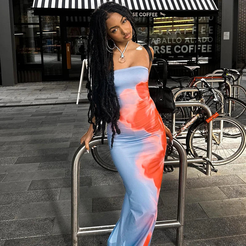 Robe Longue Moulante Sans Bretelles Femme Élégante