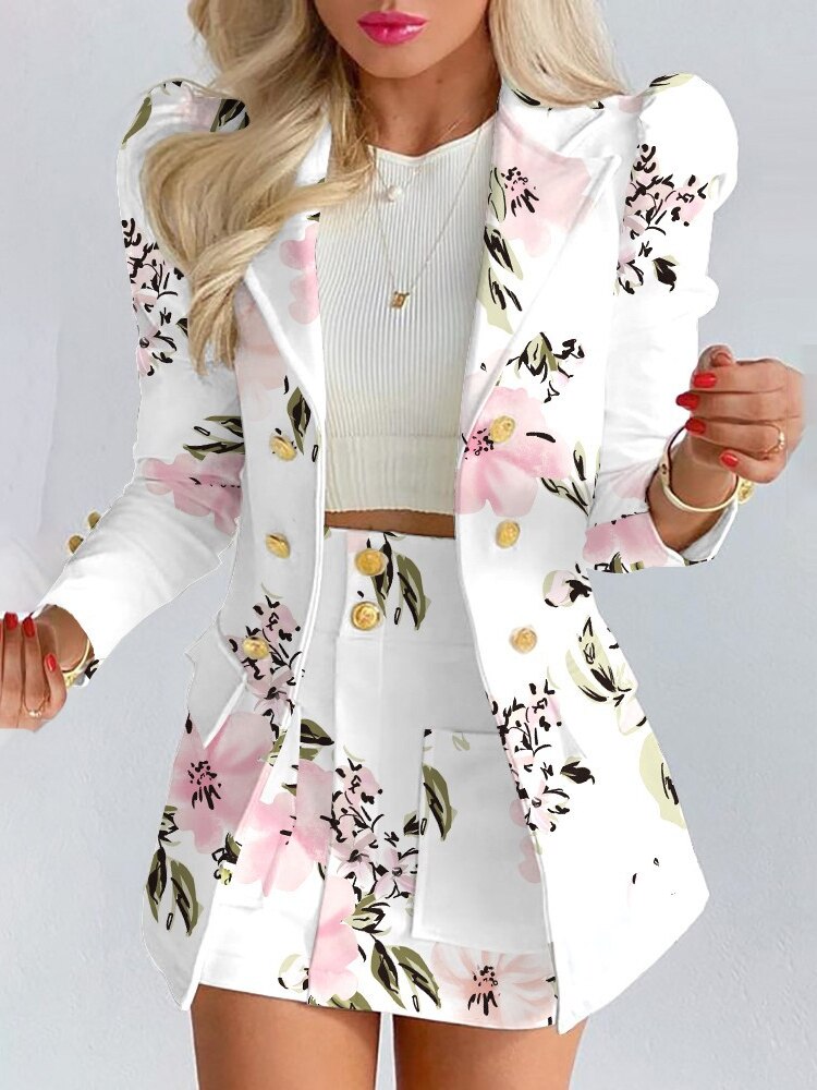 Ensemble Blazer Jupe Floral Premium pour Femmes