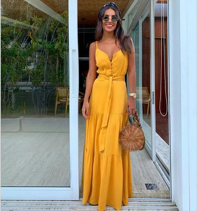 Robe Sans Manches À Col En V Mi Boutonnée Chic Pour Femme