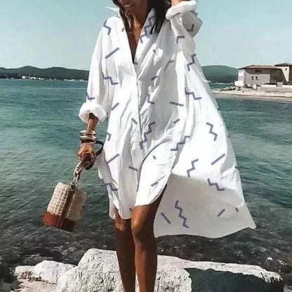 Robe Chemise Ample Boutonnée à Manches Longues Femme