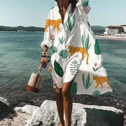 Robe Chemise Ample Boutonnée à Manches Longues Femme