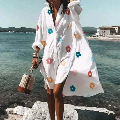 Robe Chemise Ample Boutonnée à Manches Longues Femme