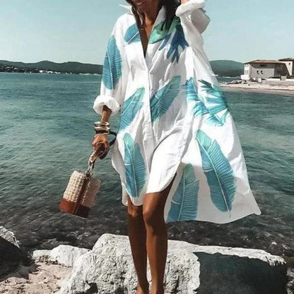 Robe Chemise Ample Boutonnée à Manches Longues Femme