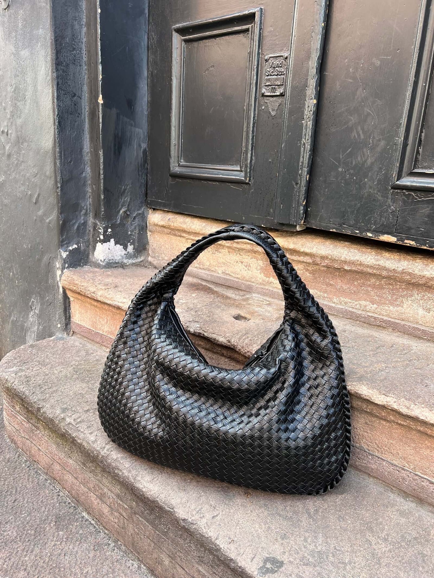 Grand sac à bandoulière en cuir tressé pour dames
