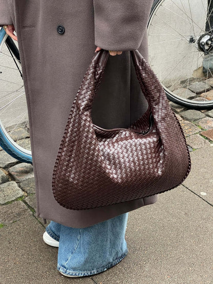 Grand sac à bandoulière en cuir tressé pour dames