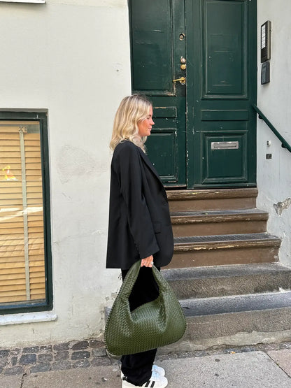 Grand sac à bandoulière en cuir tressé pour dames