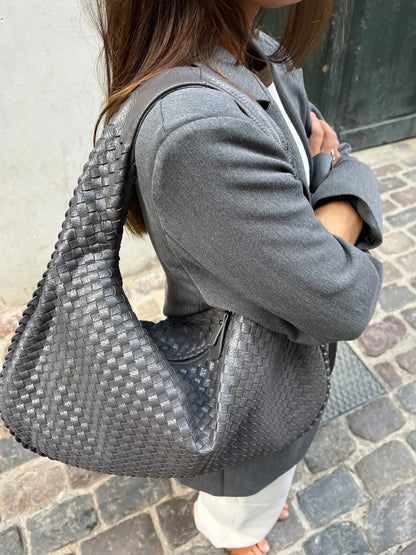 Grand sac à bandoulière en cuir tressé pour dames