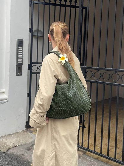Grand sac à bandoulière en cuir tressé pour dames