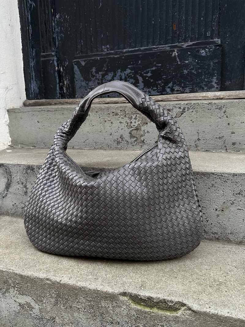 Grand sac à bandoulière en cuir tressé pour dames