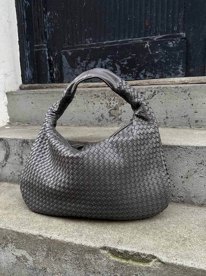 Grand sac à bandoulière en cuir tressé pour dames