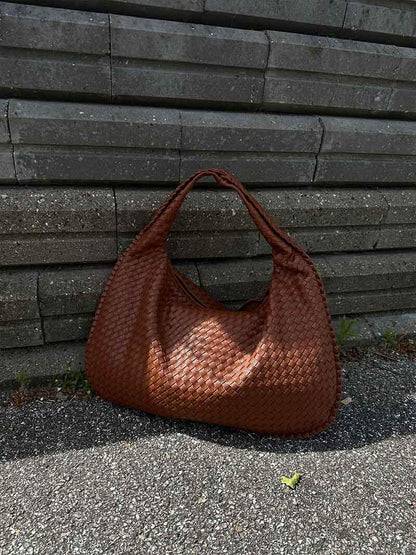 Grand sac à bandoulière en cuir tressé pour dames