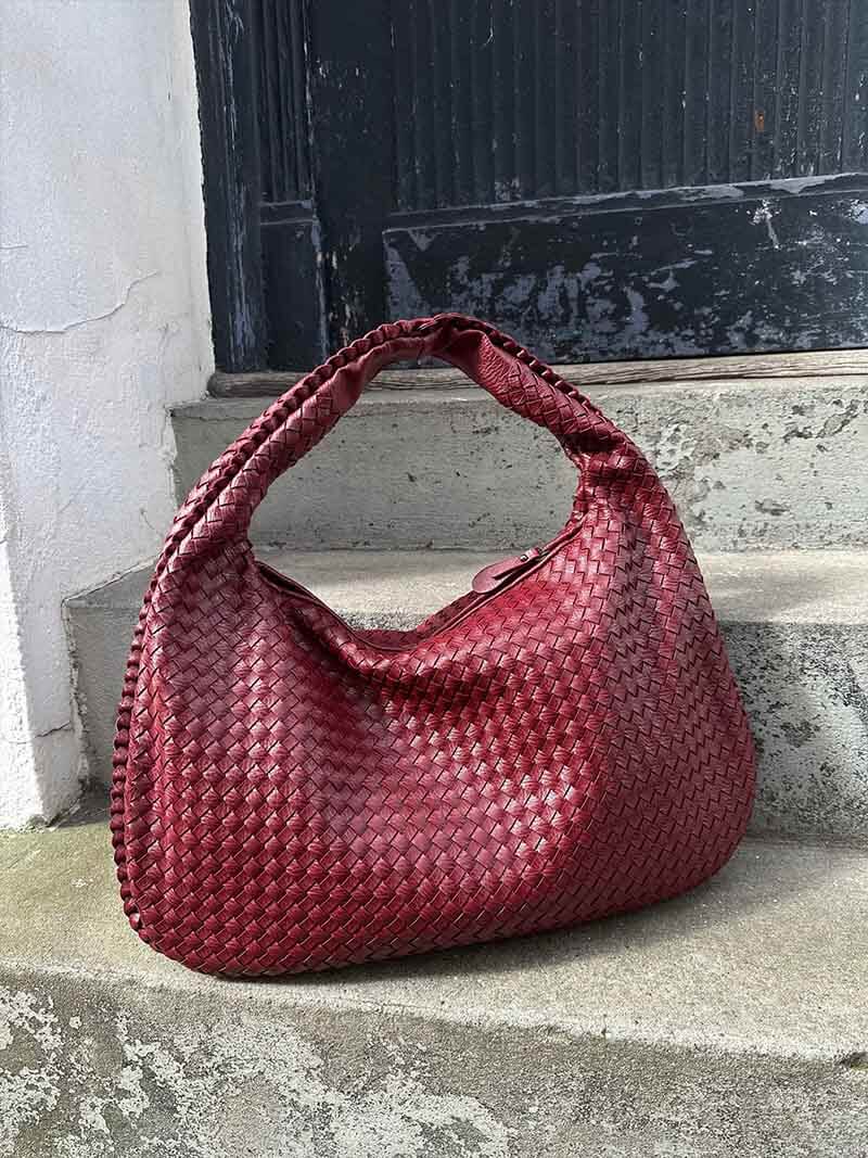 Grand sac à bandoulière en cuir tressé pour dames