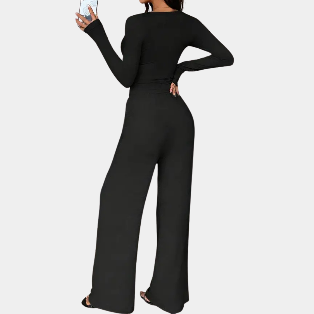 Ensemble Top Court à Manches Longues et Pantalon Maxi Chic pour Femme