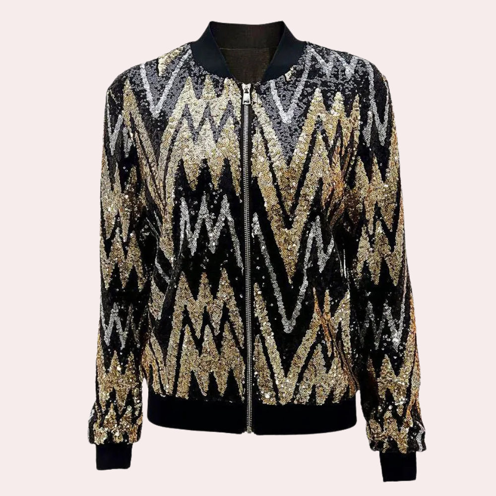 Veste Zippée à Design Aztec en Sequins Or pour Femmes