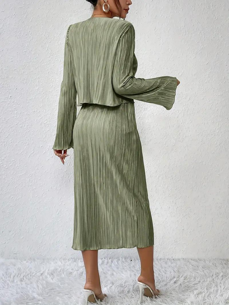 Ensemble Haut Court À Manches Longues Jupe Midi pour Femme