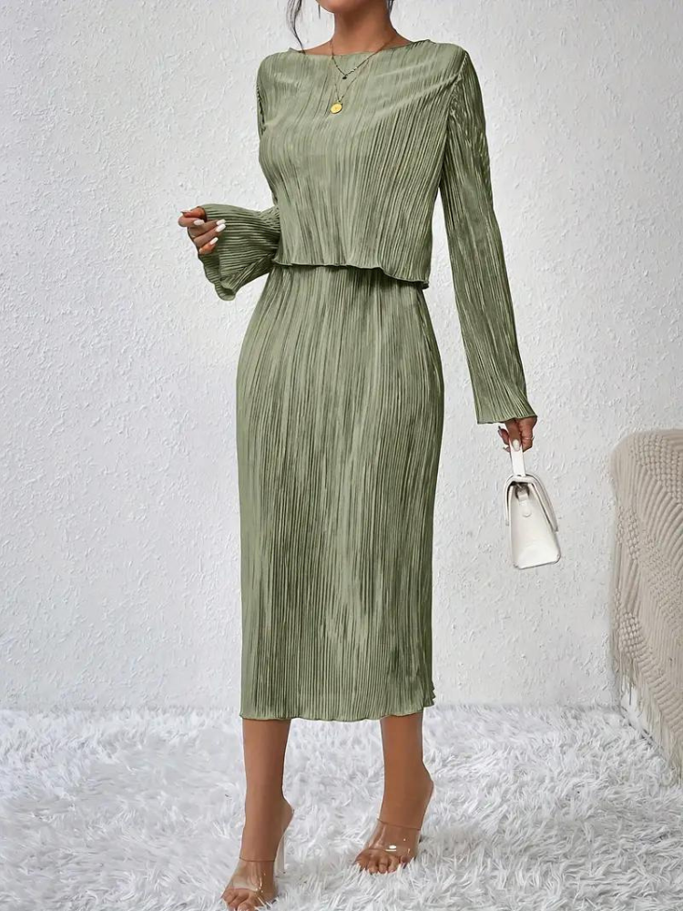 Ensemble Haut Court À Manches Longues Jupe Midi pour Femme