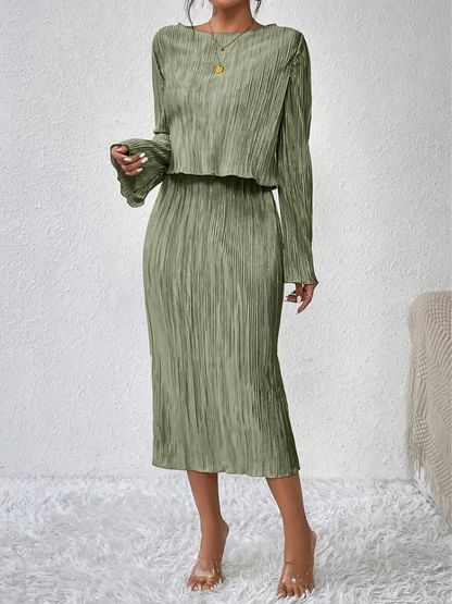 Ensemble Haut Court À Manches Longues Jupe Midi pour Femme