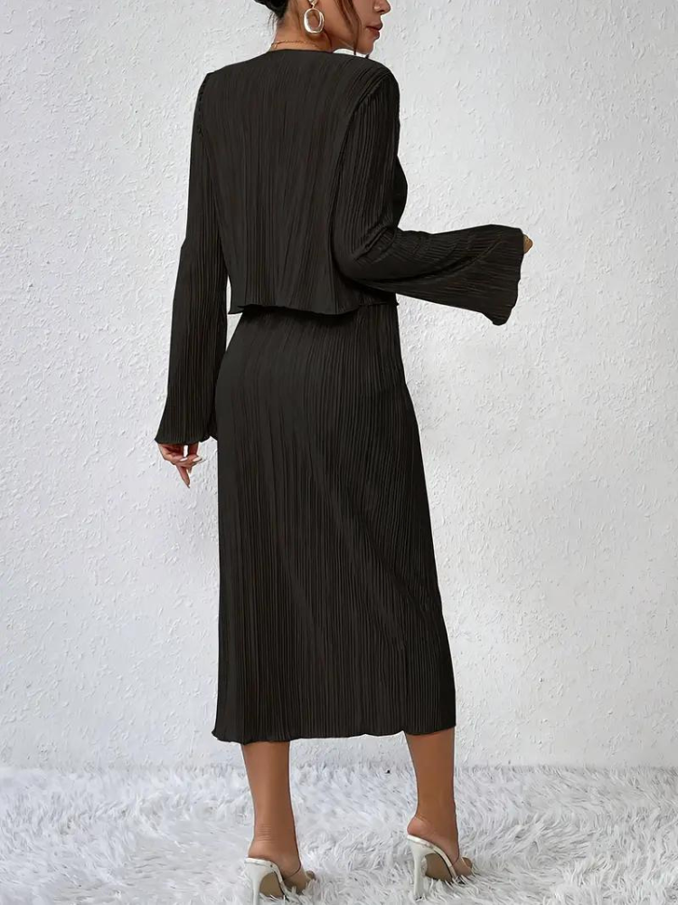 Ensemble Haut Court À Manches Longues Jupe Midi pour Femme