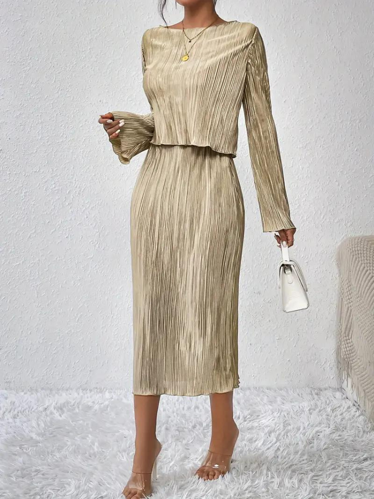 Ensemble Haut Court À Manches Longues Jupe Midi pour Femme