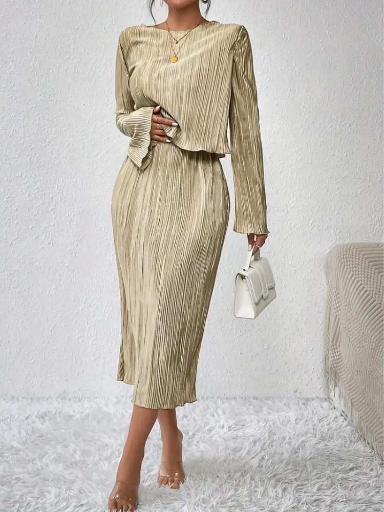 Ensemble Haut Court À Manches Longues Jupe Midi pour Femme