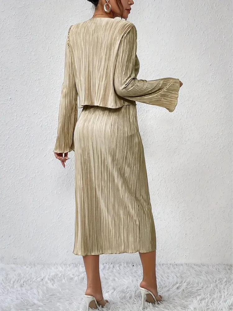 Ensemble Haut Court À Manches Longues Jupe Midi pour Femme