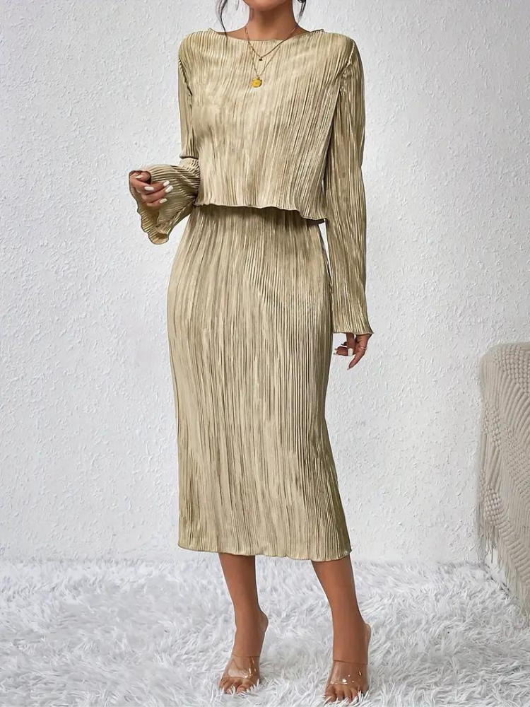 Ensemble Haut Court À Manches Longues Jupe Midi pour Femme