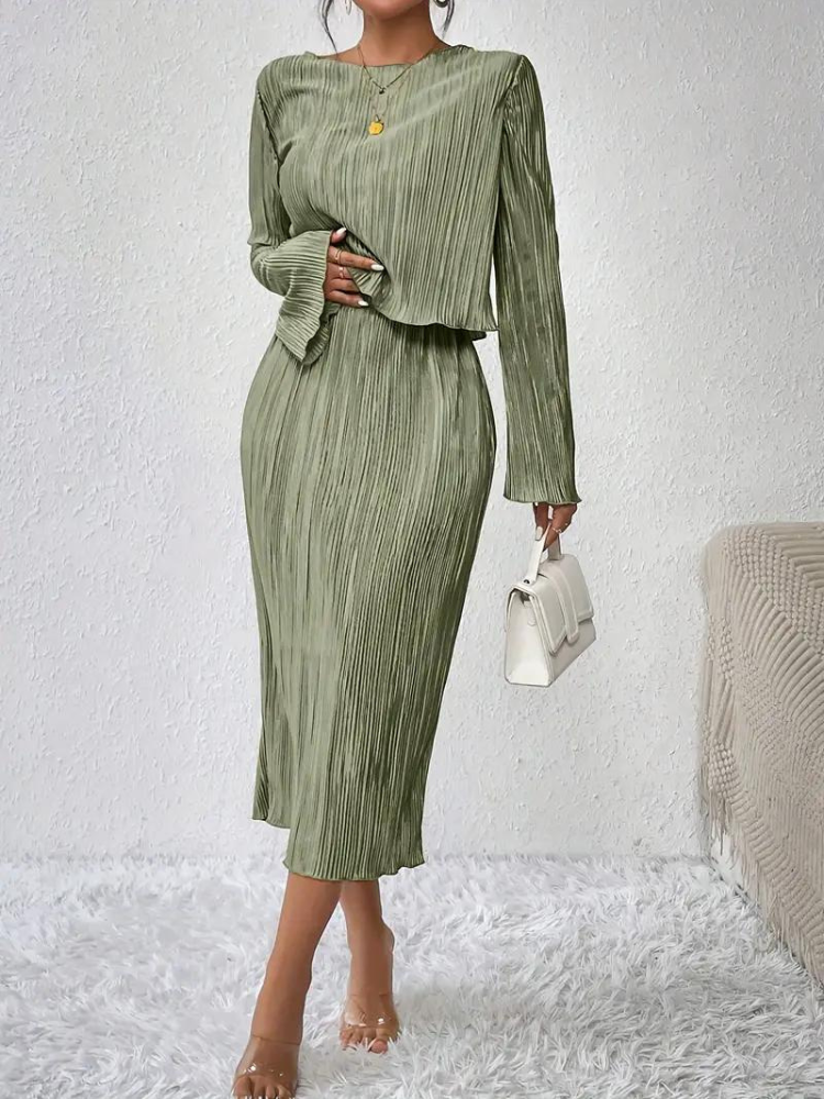 Ensemble Haut Court À Manches Longues Jupe Midi pour Femme