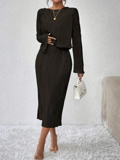 Ensemble Haut Court À Manches Longues Jupe Midi pour Femme