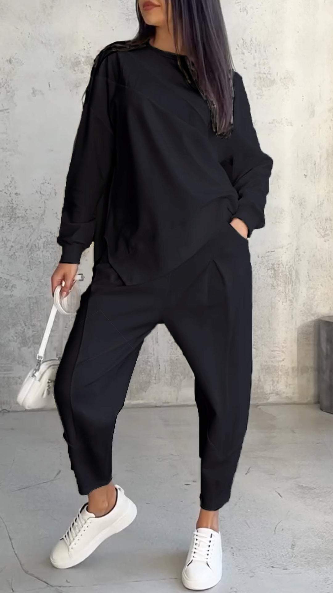 Ensemble Femme Élégant Pull Asymétrique et Pantalon