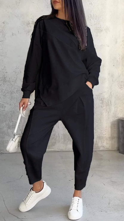 Ensemble Femme Élégant Pull Asymétrique et Pantalon
