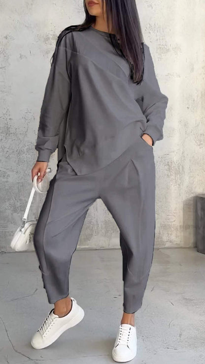 Ensemble Femme Élégant Pull Asymétrique et Pantalon