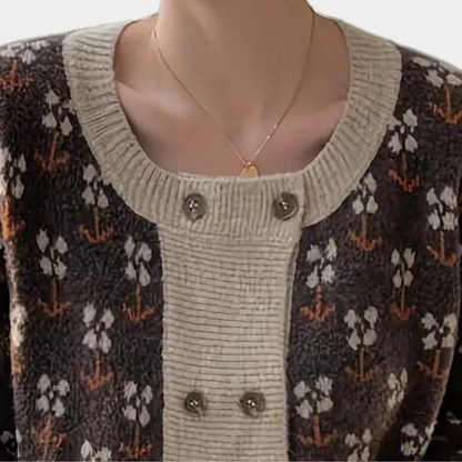 Cardigan Tricoté à Boutons et Floraux pour Femme